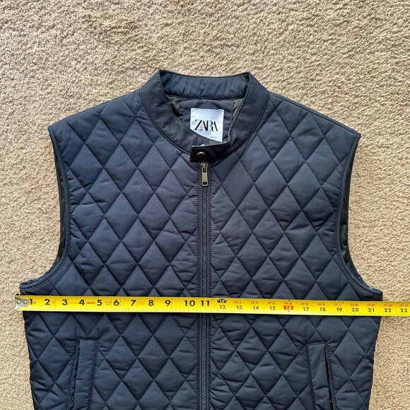 Zara Vest Womens Large Full Zip Mock Neck Quilted Navy Blue Pockets - Picture 8 of 11